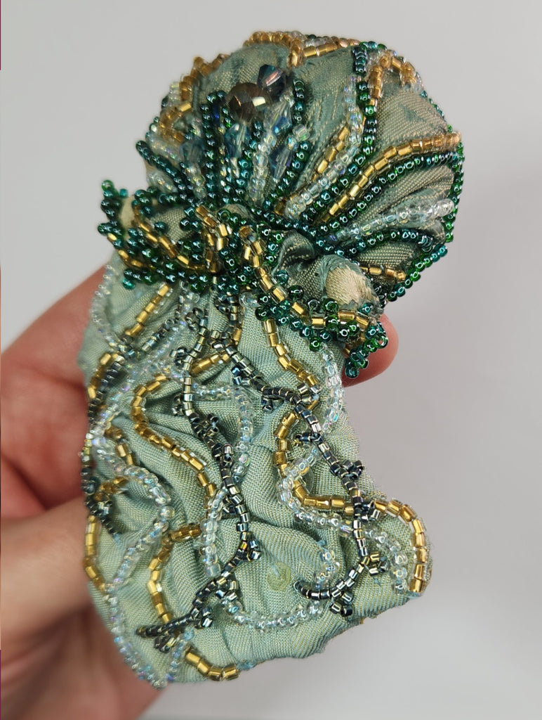 Seafoam Beaded Jellyfish Brooch