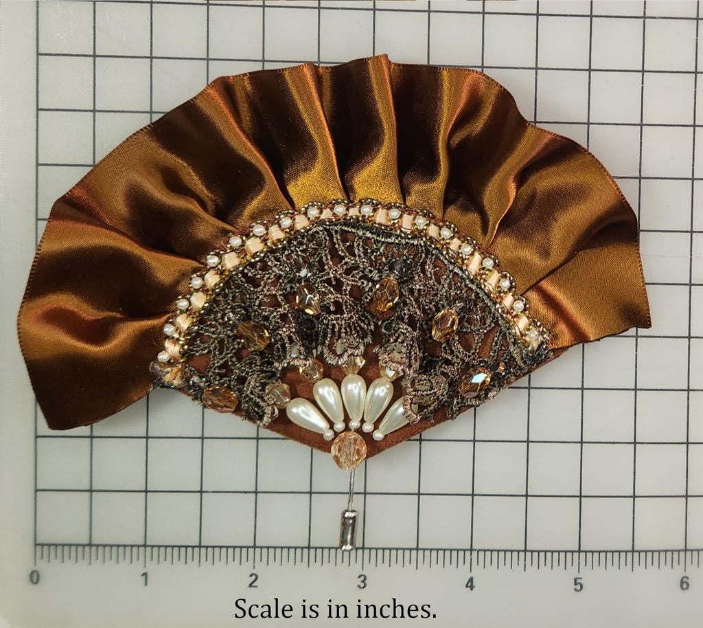 Brown Victorian-style Beaded Fan Brooch