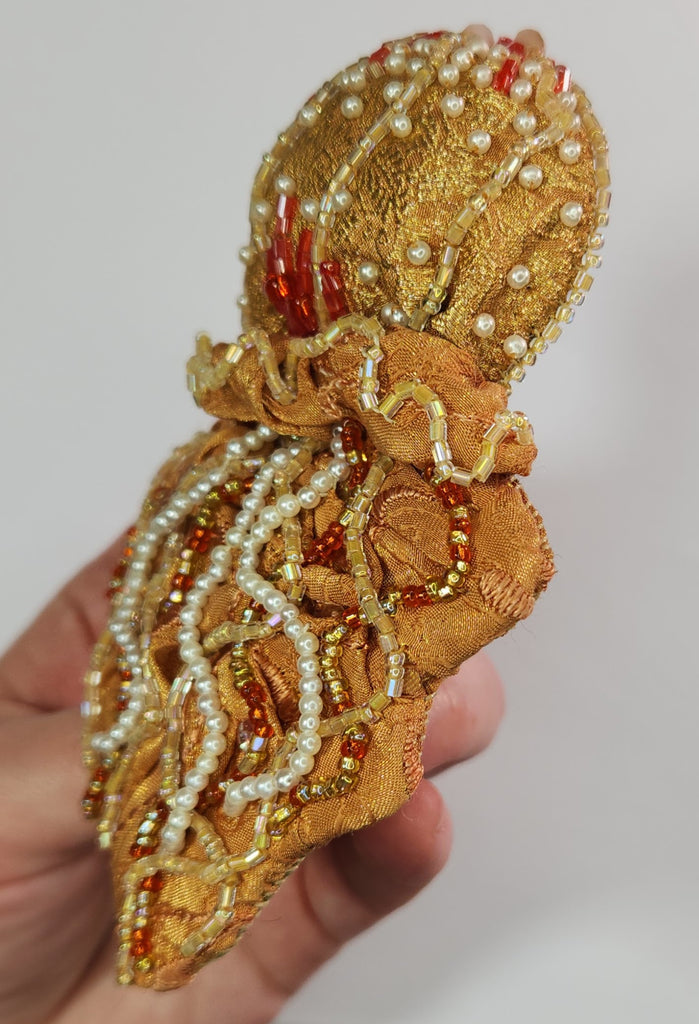 Coral Beaded Jellyfish Brooch