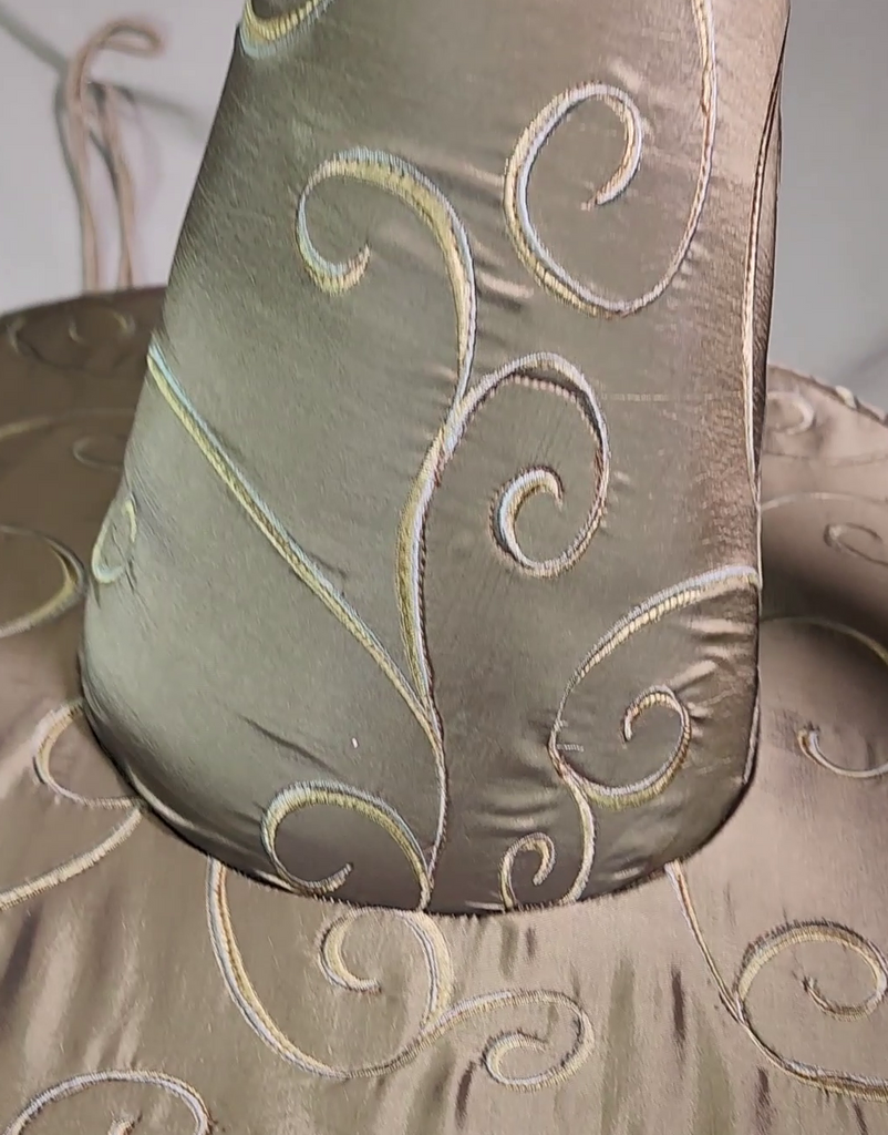 Handmade Witch Hat - Champagne Taupe with Gold Scrollwork #103