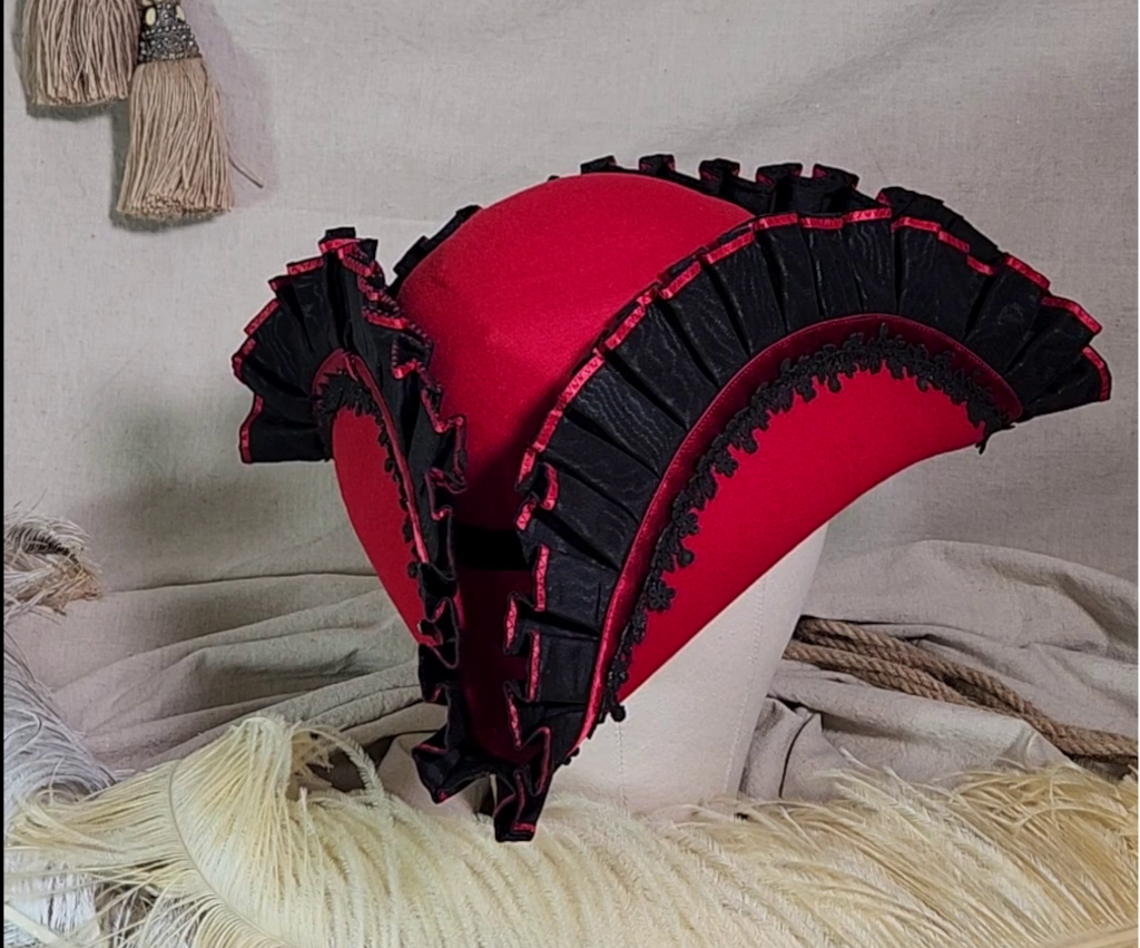 Handmade Pirate Tricorn Hat - Red and Black #64