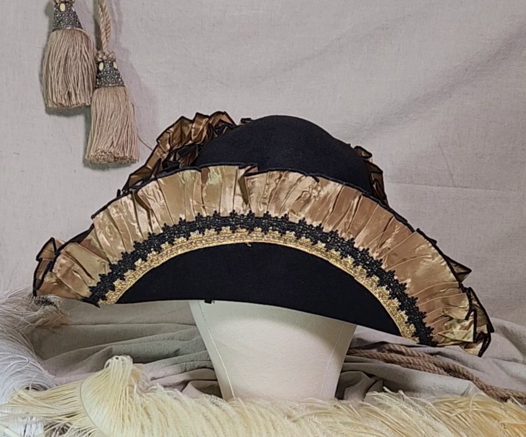 Handmade Pirate Tricorn Hat - Black and Gold #85