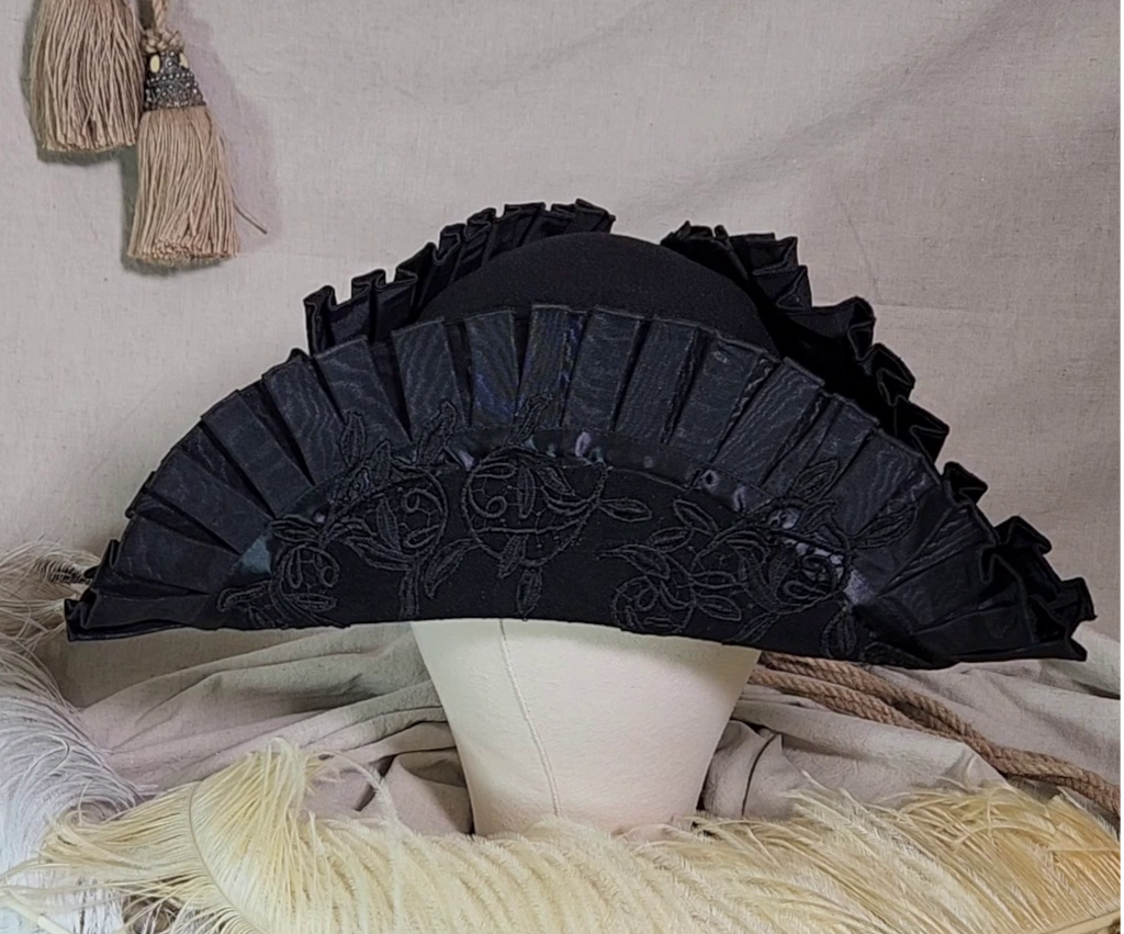 Handmade Pirate Tricorn Hat - Black Lace on Black #92