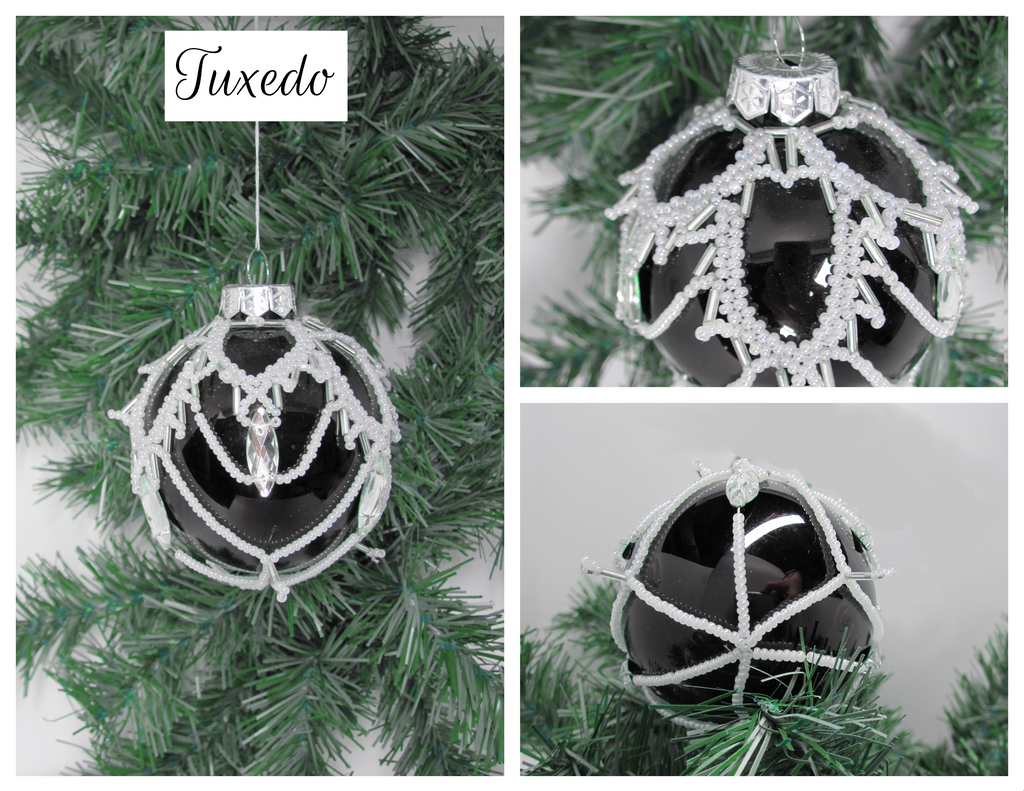 Beaded Glass Ornament - Tuxedo