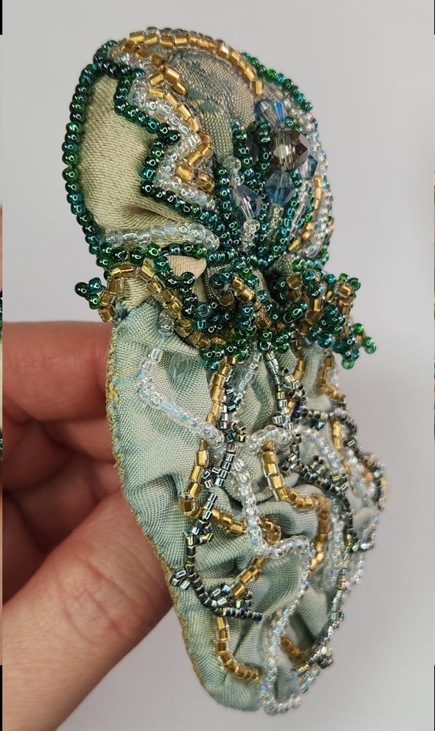 Seafoam Beaded Jellyfish Brooch