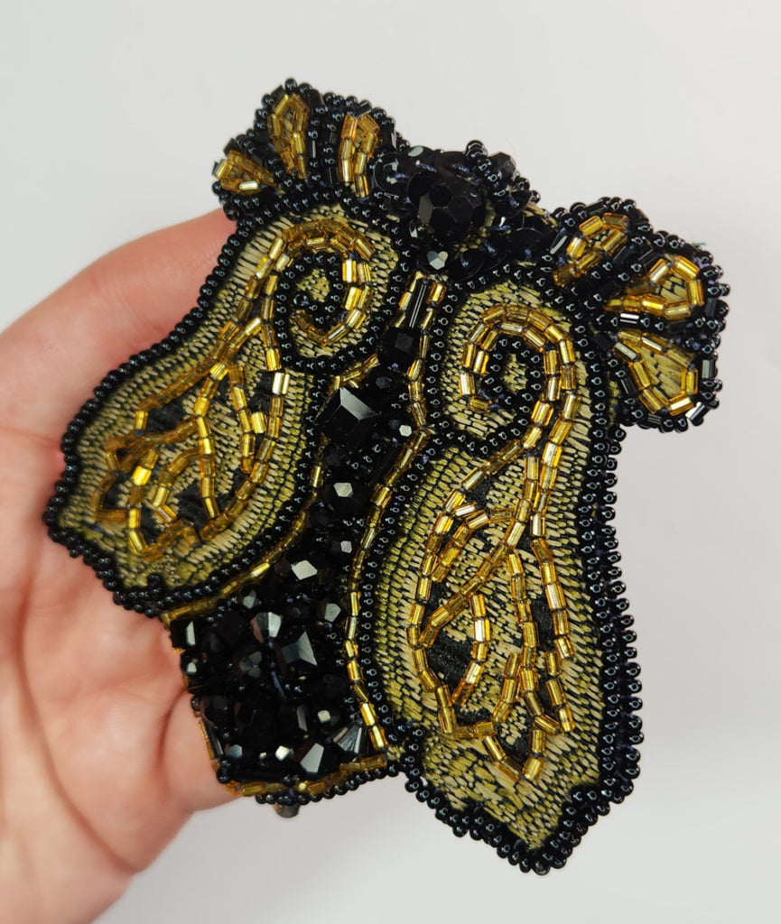 Black and Gold Beaded Brooch