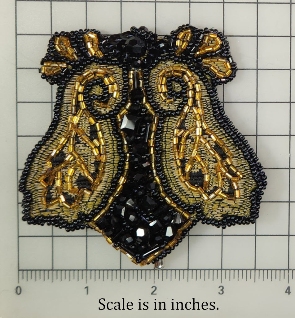 Black and Gold Beaded Brooch