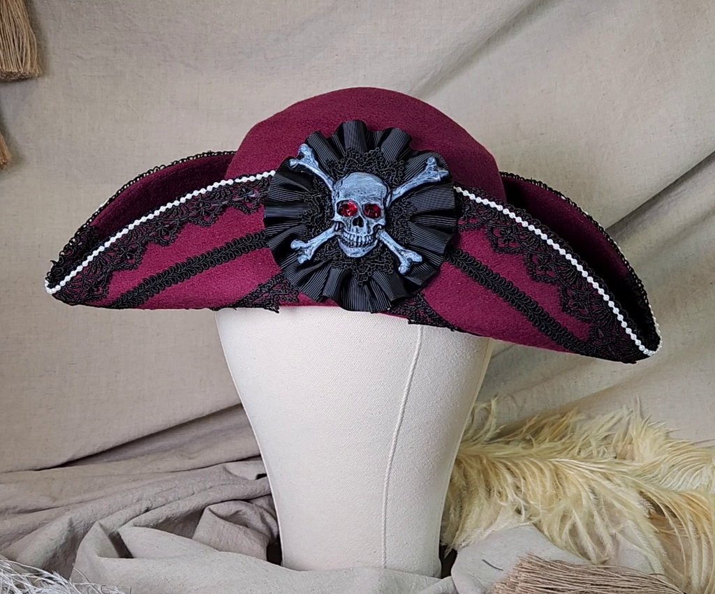 Handmade Pirate Tricorn Hat - Skull and Crossbones #80