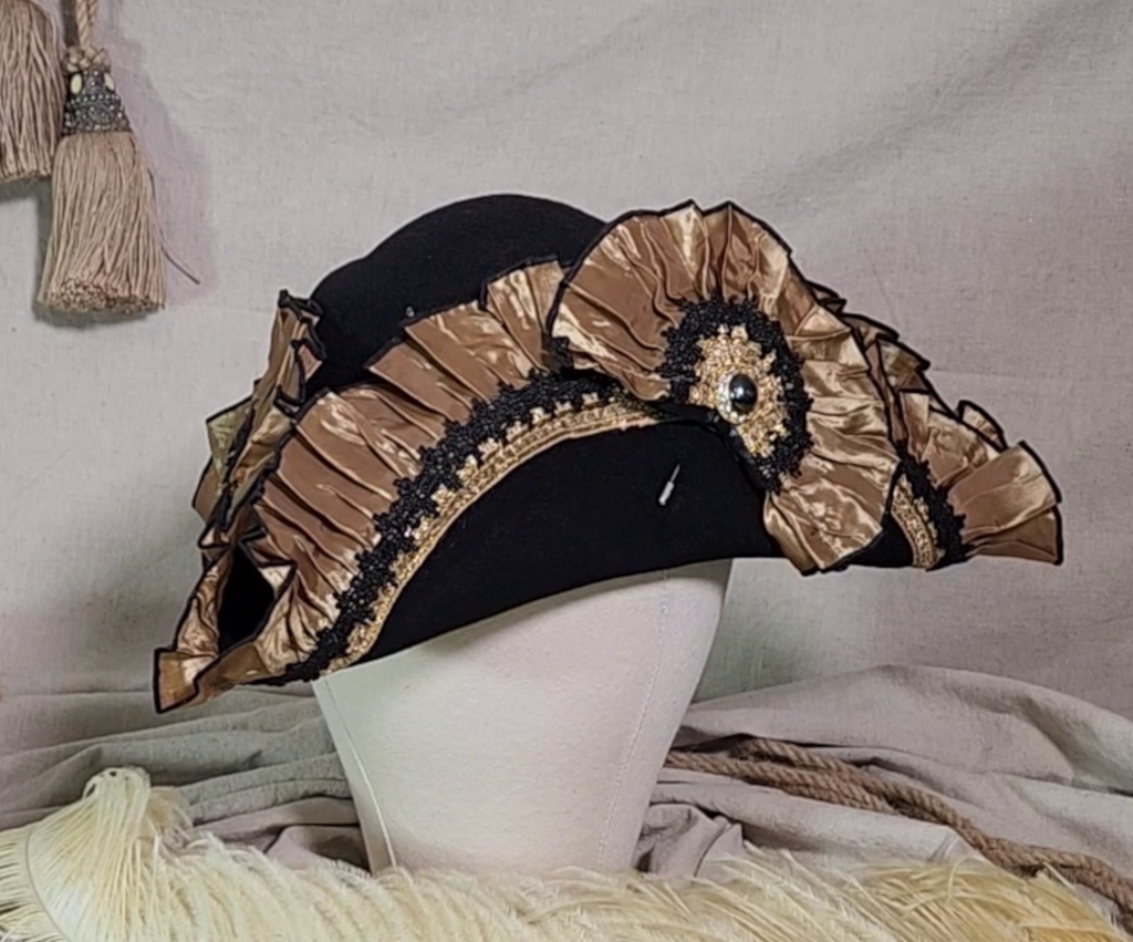 Handmade Pirate Tricorn Hat - Black and Gold #85