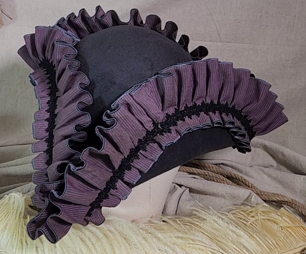 Handmade Pirate Tricorn Hat - Purple Pinstripe #98