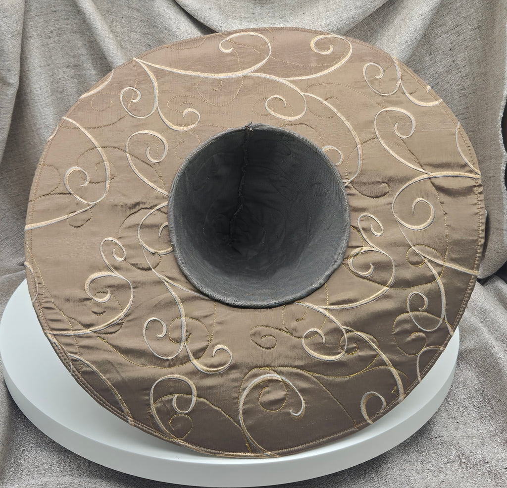 Handmade Witch Hat - Champagne Taupe with Gold Scrollwork #103